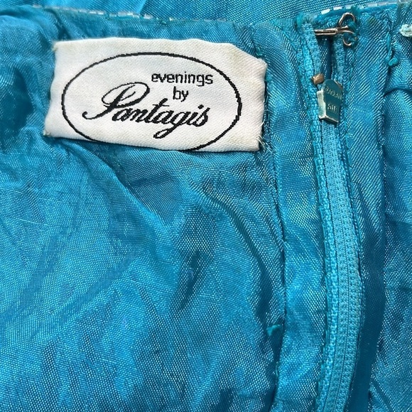Pantagis Aqua abstract Vintage 70s/80s beaded silk sequin blouse-XL - Picture 8 of 9